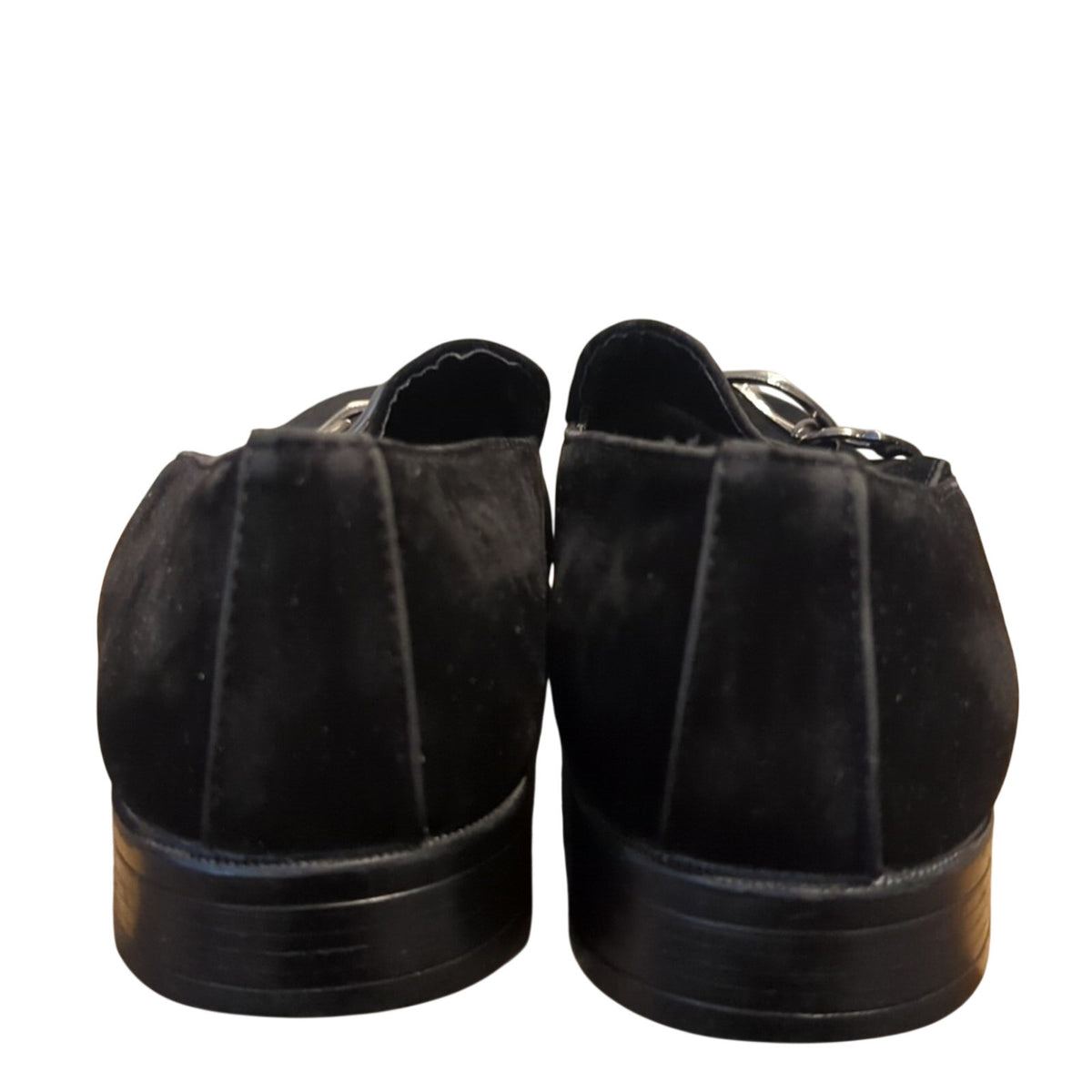 Marco Vitale Collection Black Suede Silver Tone Chain Slide On Loafer Men's 7.5