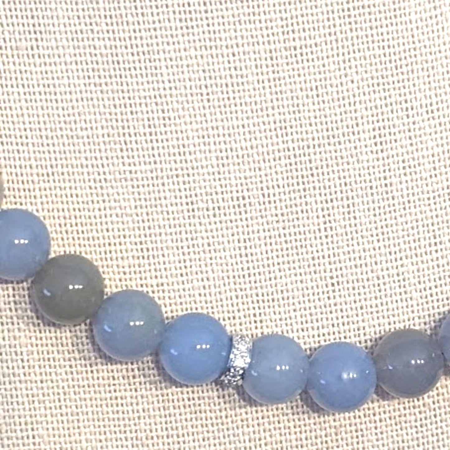 Vintage Genuine 14k White Gold and Diamond Chalcedony Bead 17.5" Necklace