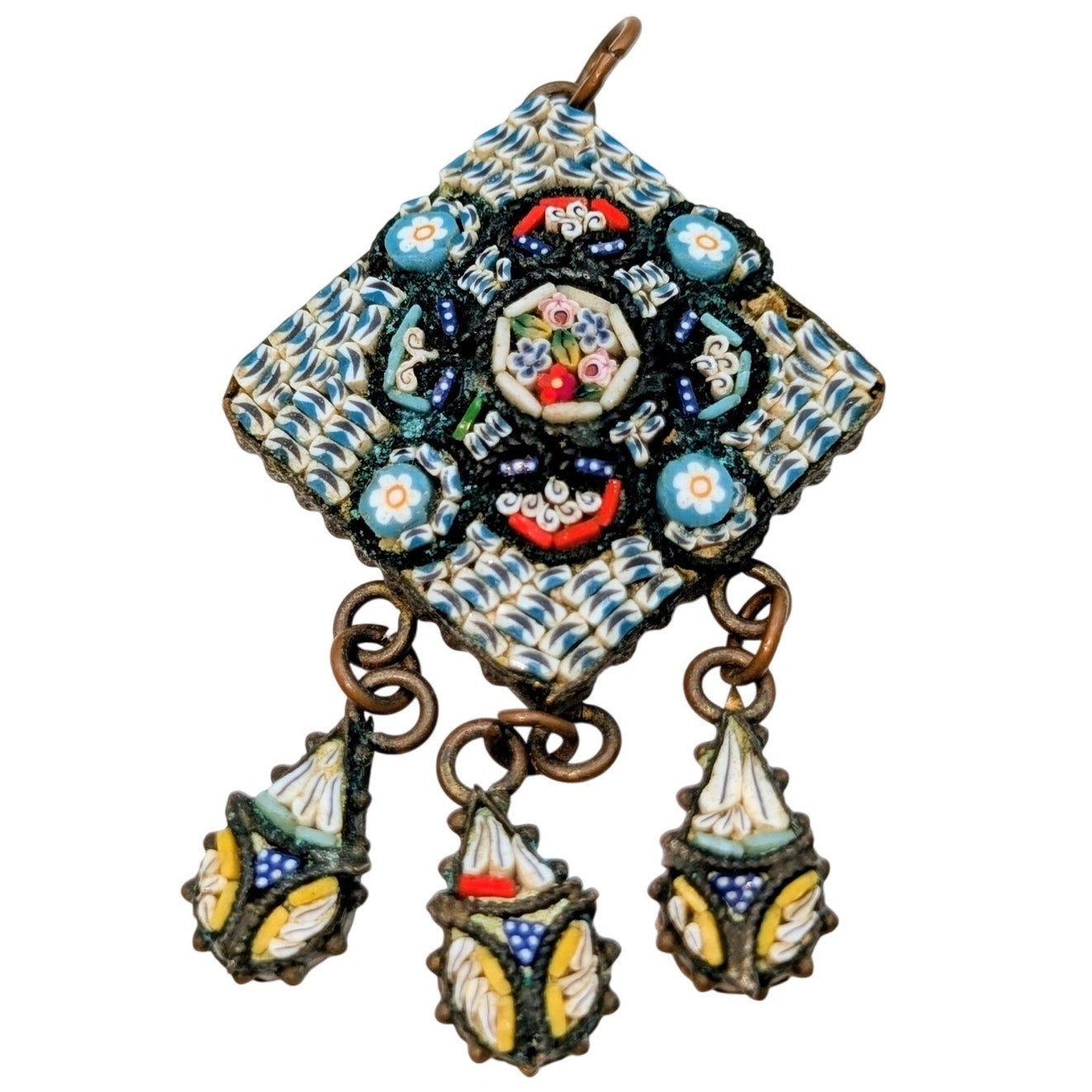 Italian Micromosaic Antique Circa 1910 Festoon Dangling Pendant