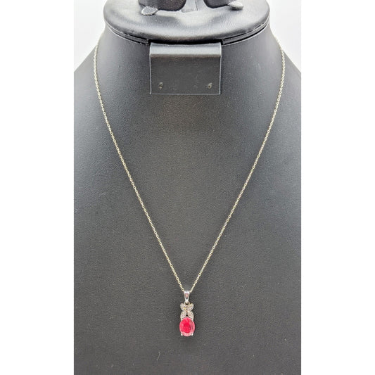 Tests as Ruby Sterling Silver CZ Stone Pendant 18" Necklace
