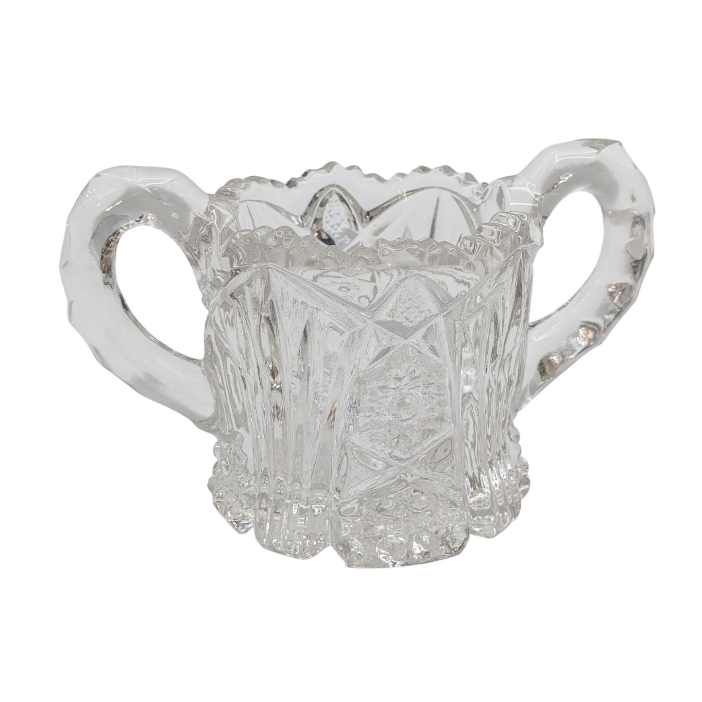 Vtg EAPG Imperial Glass Nucut Hobstar Button Clear Creamer Pitcher & Sugar Set