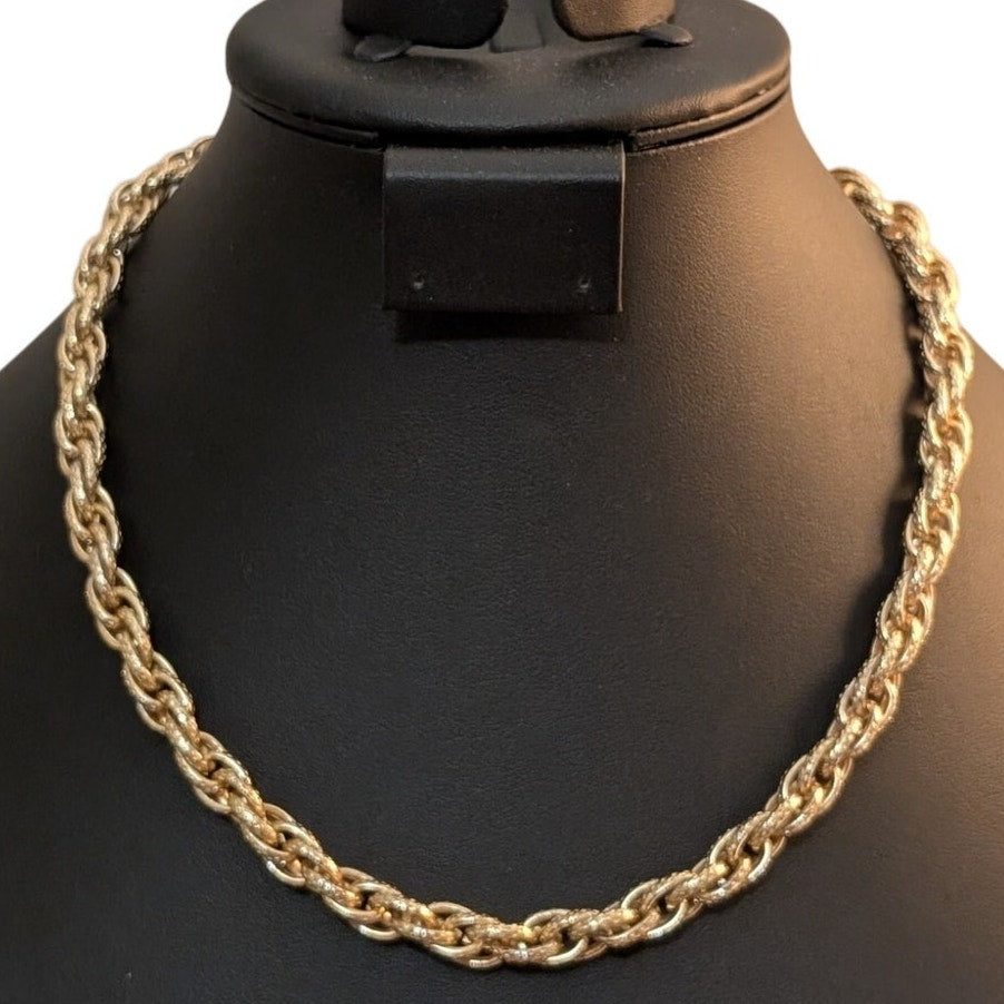 Gold Tone Textured Oval Link Necklace W/ Toggle Clasp