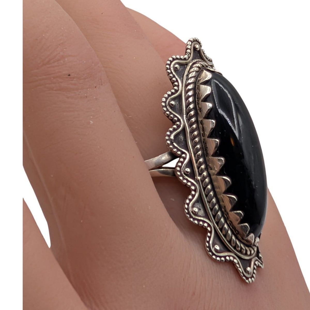 Vintage 925 Sterling Silver Black Onyx Southwest Ring 10.94g