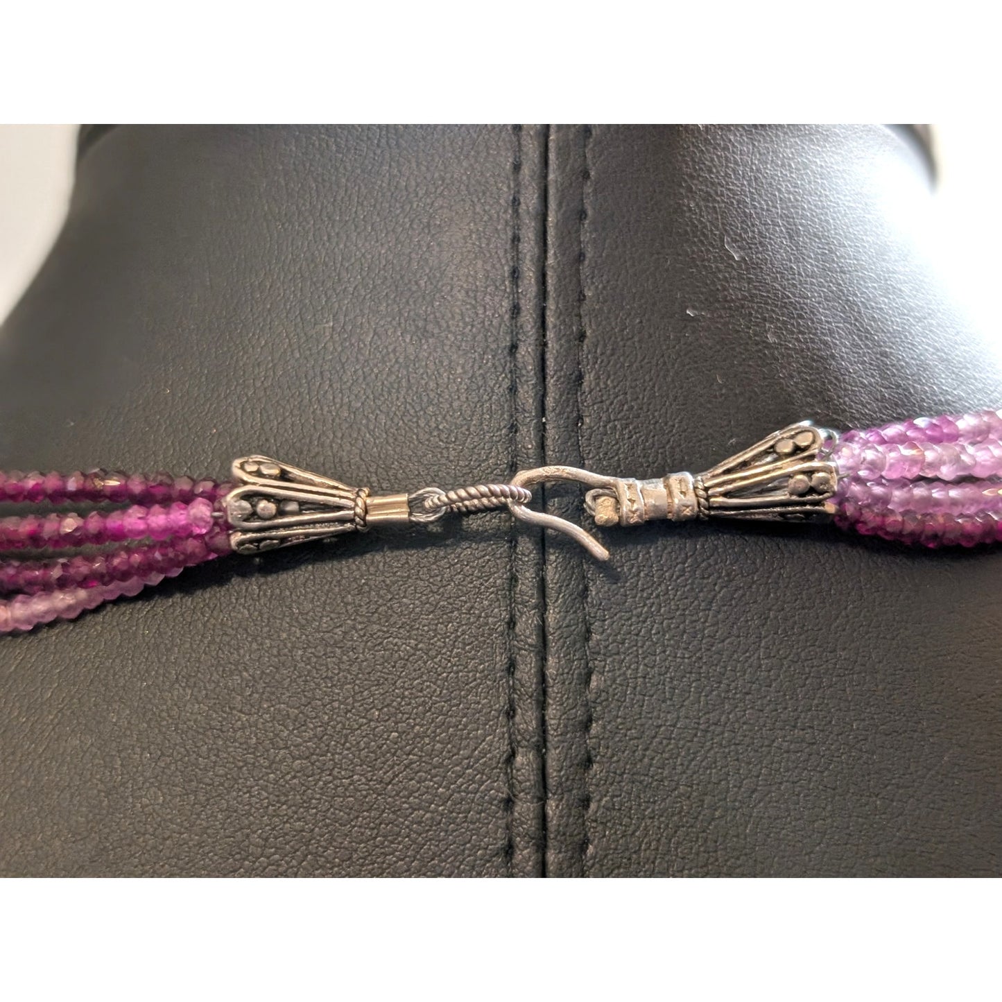 Natural Ombre Pink Spinel Gemstone Beaded 4-Strand Hook Clasp 19" Necklace