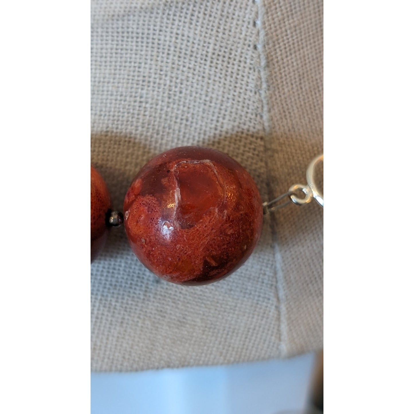 Genuine Coral Marbled Red 20 Bead Statement Necklace w/ Sterling Toggle Clasp