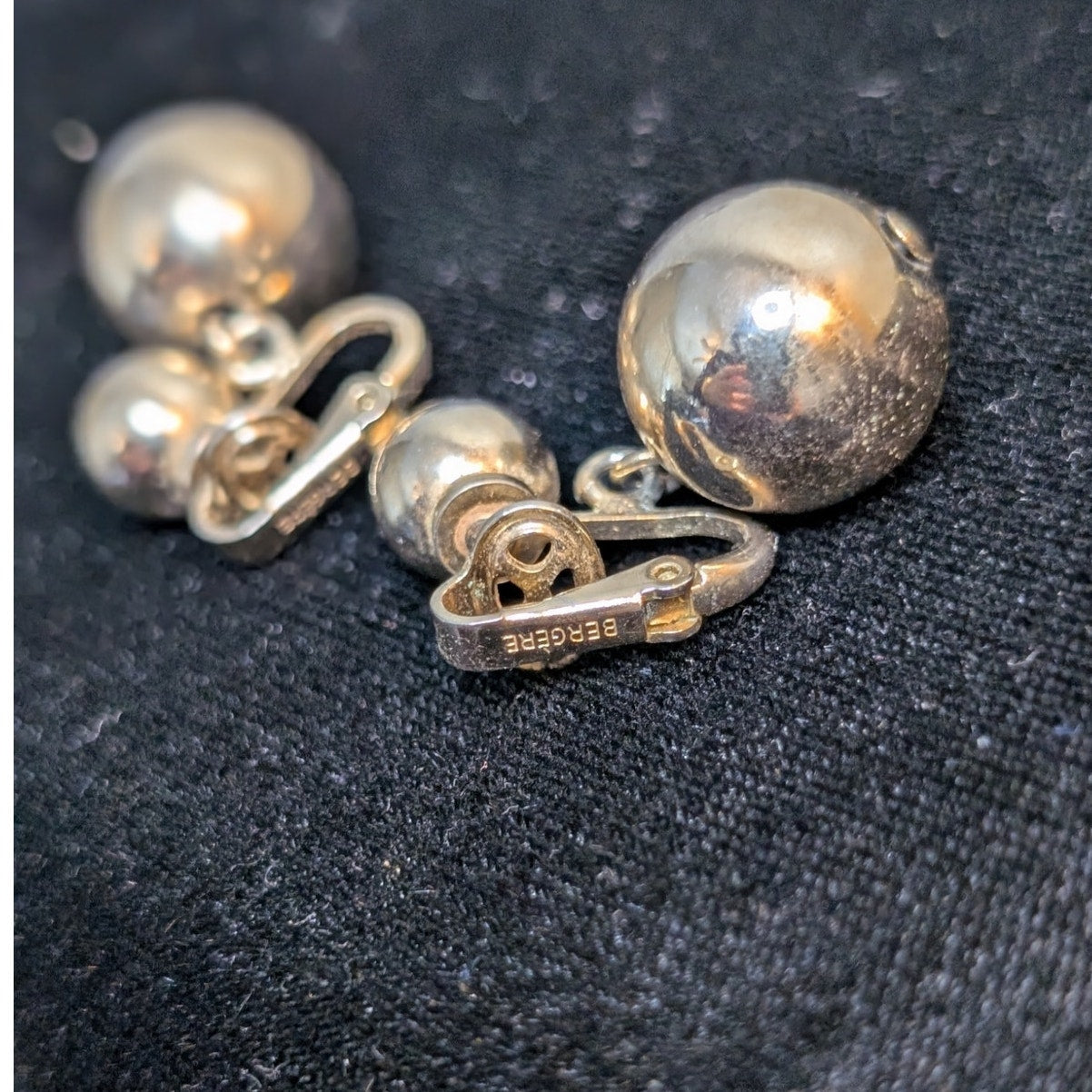 Vintage Bergere Soft Gold Tone Clip On Ball Dangle Earrings