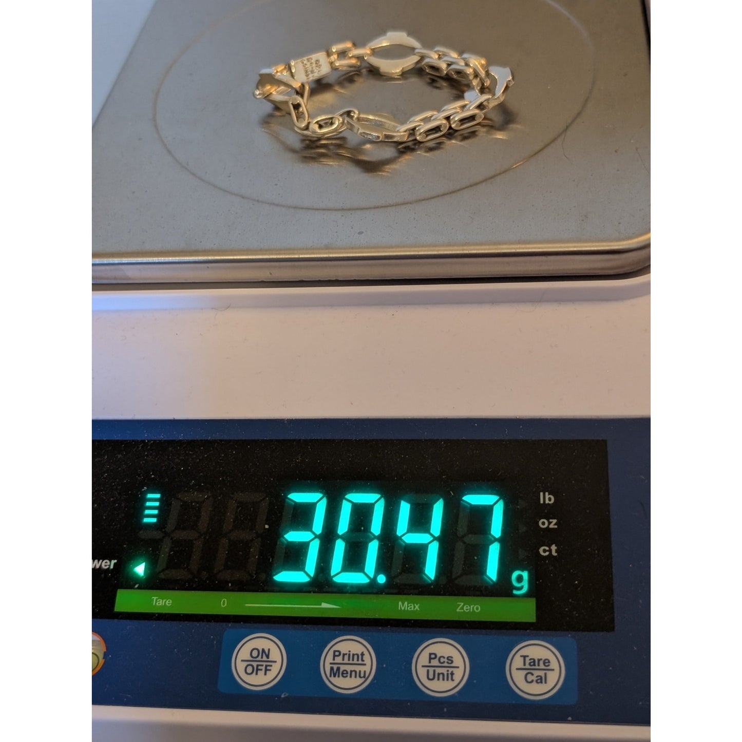 VTG Mexico Sterling Silver Panther Oval Link Solid Box W/ Tongue Chain Bracelet