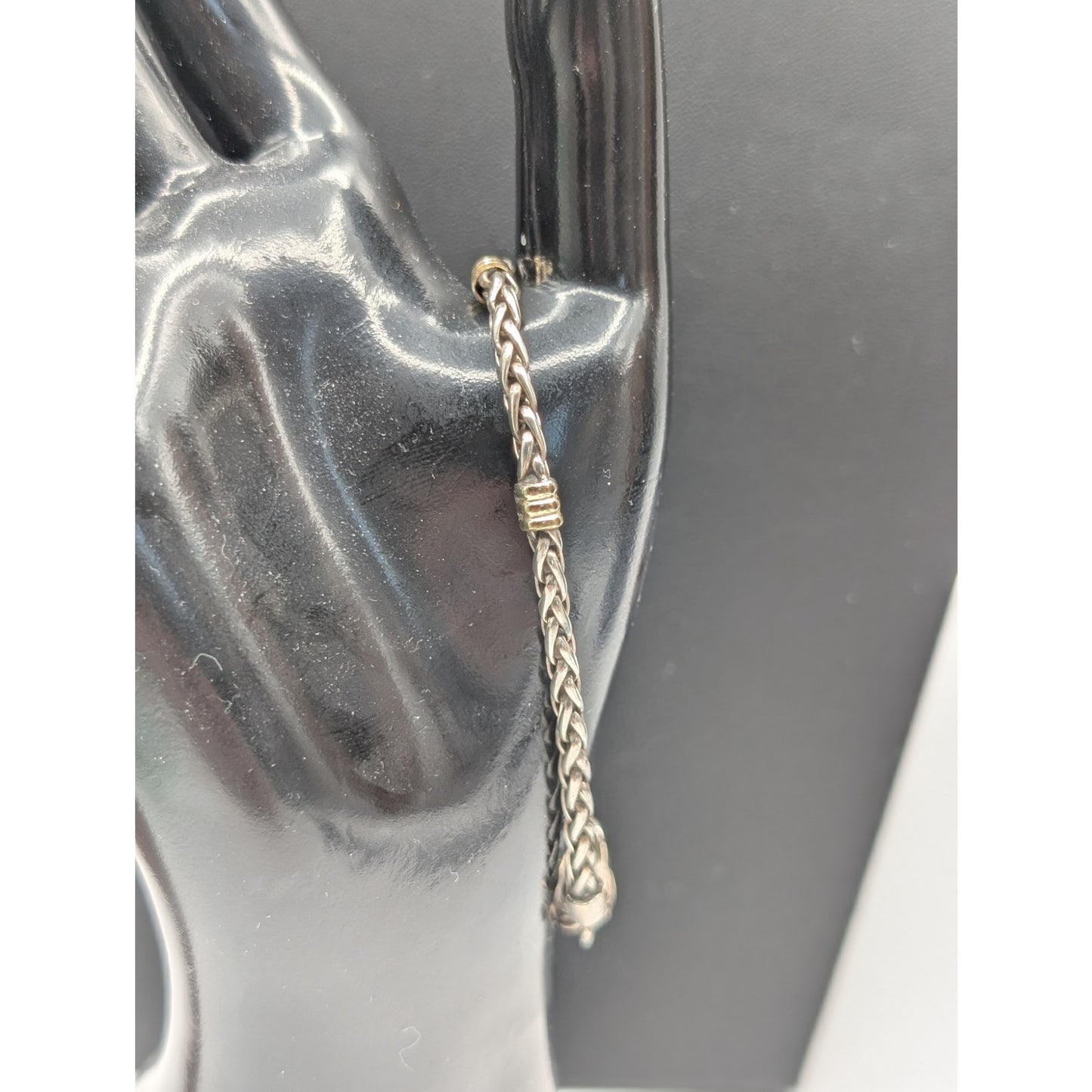 18K Gold & 925 Sterling Silver--Wheat Chain Bracelet W/ 18K Gold Stations 12.22g