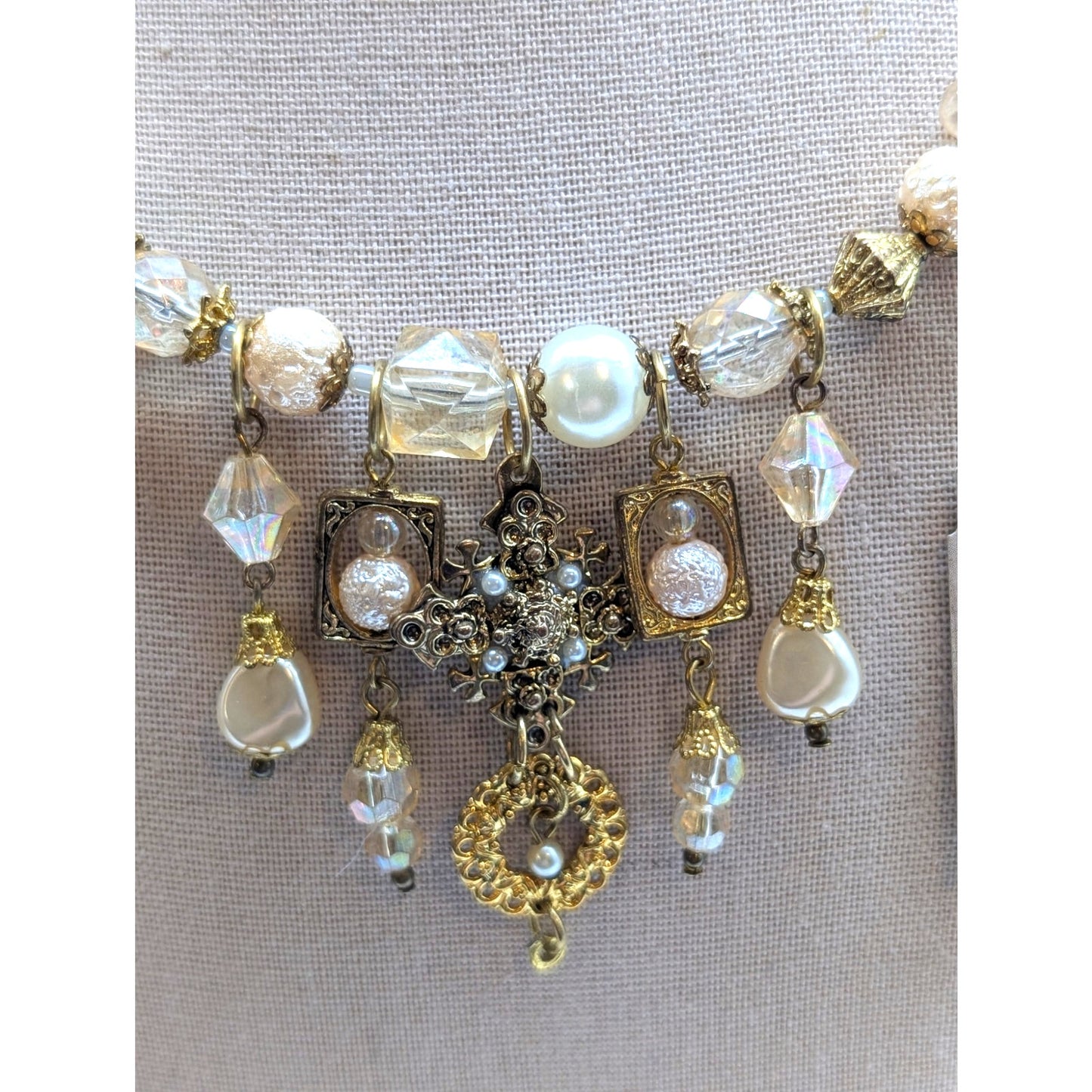 Treska Pearl Dangle Gold Tone Bead Wire Wrap Choker Necklace NWT