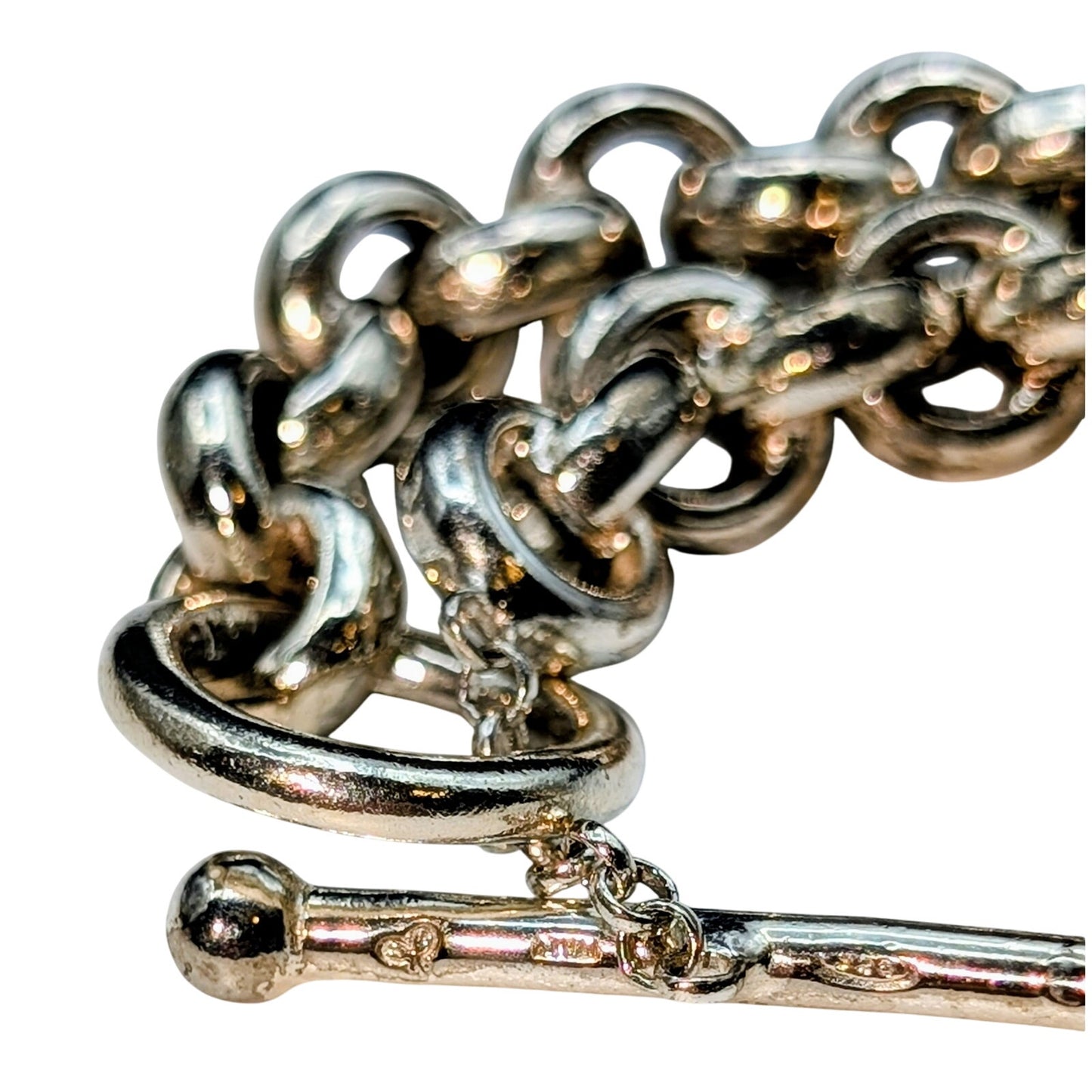 925 Italy Sterling Silver Rolo Link Toggle Clasp Bracelet 18.18g