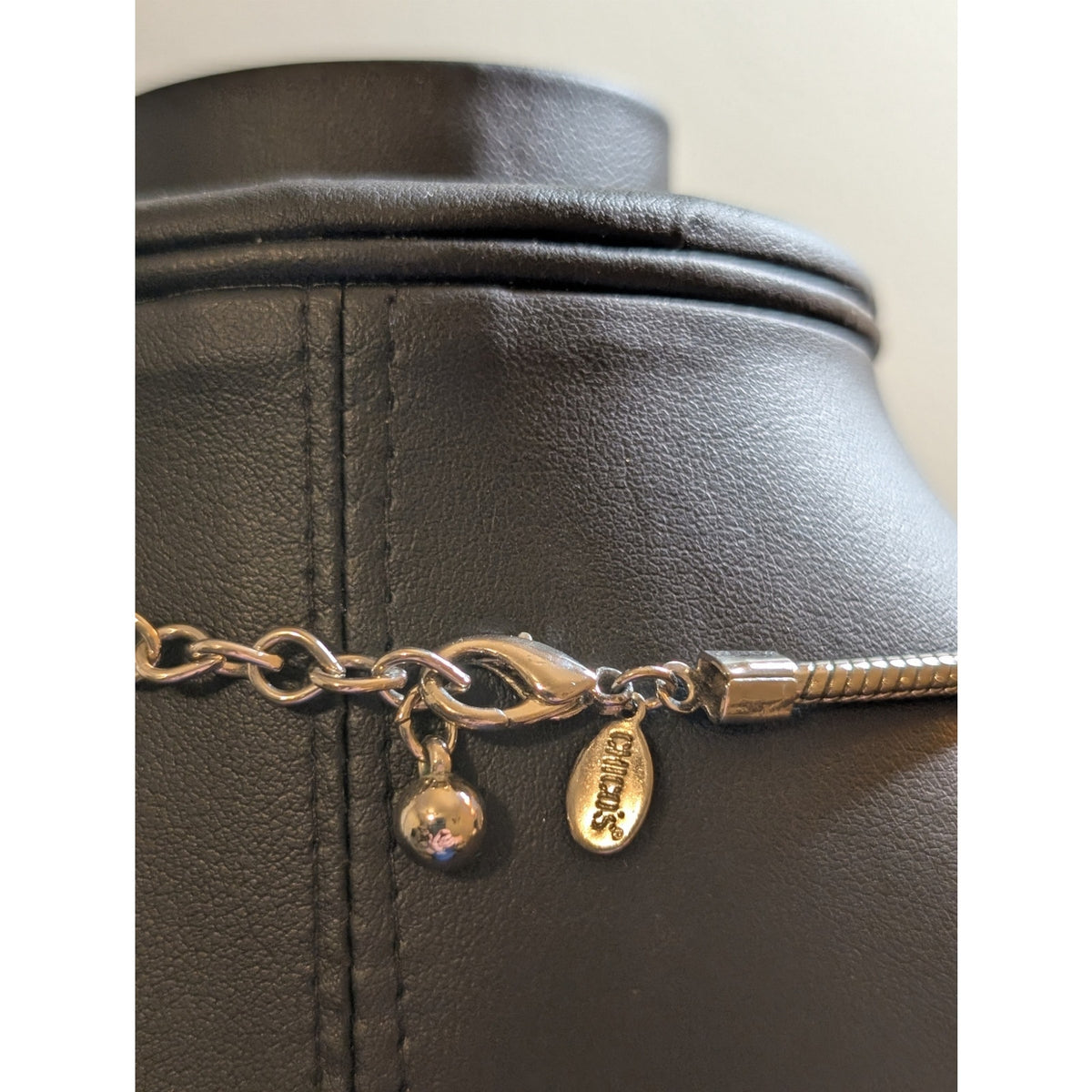 Chico's Black Cabochon Pendant Silver Tone Pendant Snake Chain Necklace