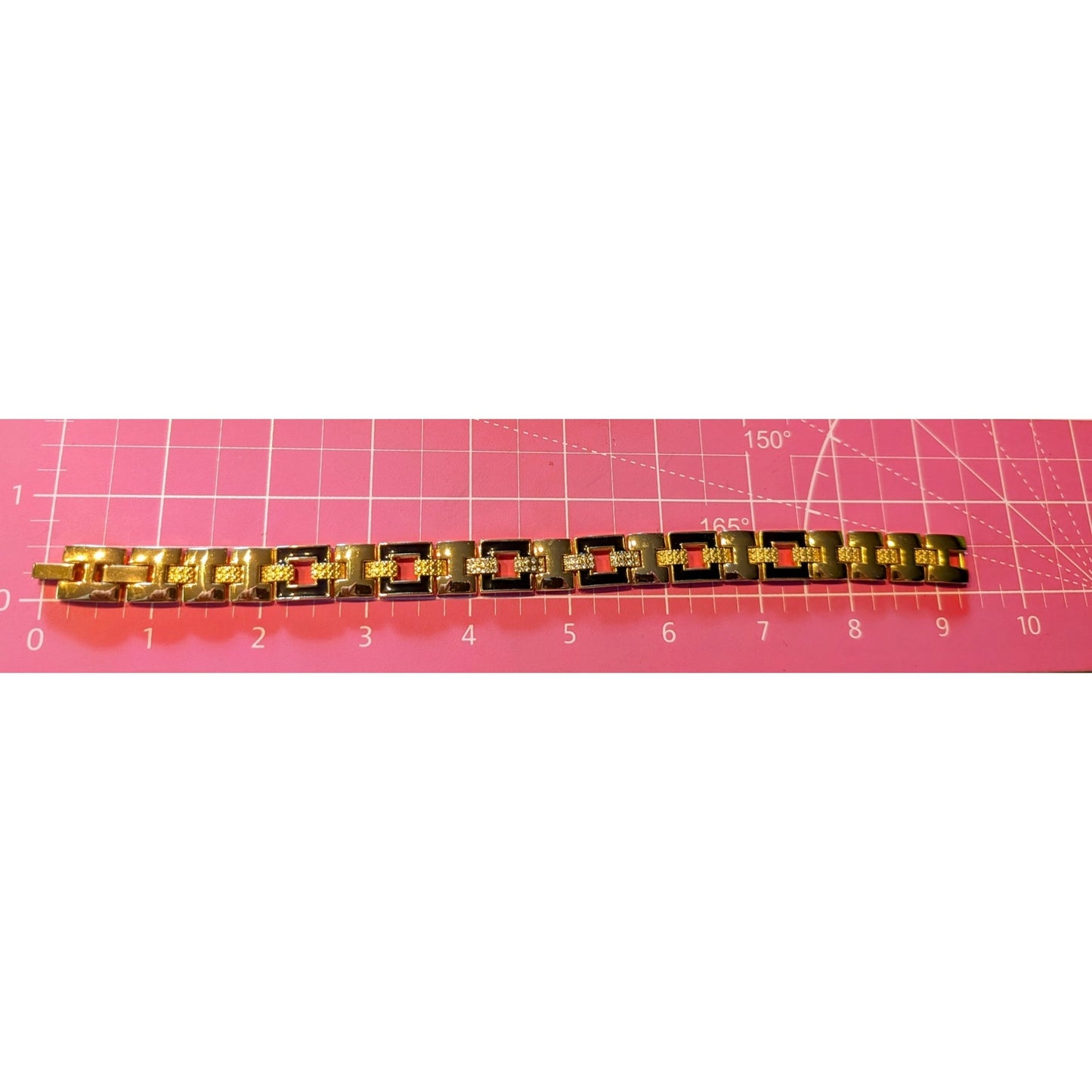 Vtg Gold Tone Black or Blue Enamel Rhinestone XL Extra Link 1/2" Wide Bracelet