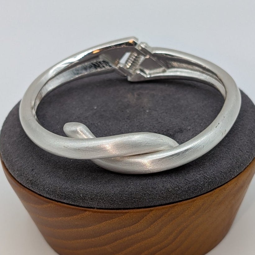 Brushed Satin Finish Silver Tone Knotted Hinged Closure Bangle Bracelet