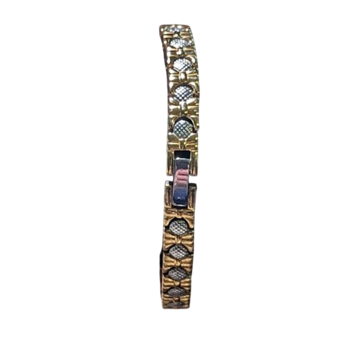 Two Toned Stainless Steel Magnetic Bracelet with Fold Over Clasp