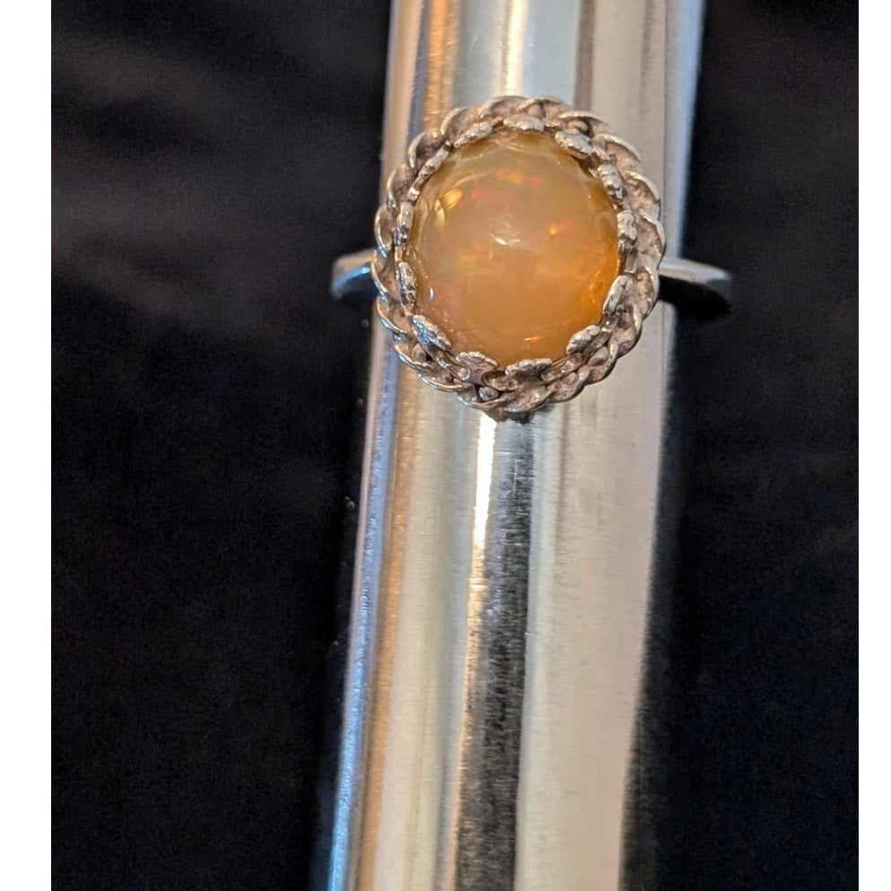 925 Sterling Silver Lab Created Orange Opal Ring Size 5.75