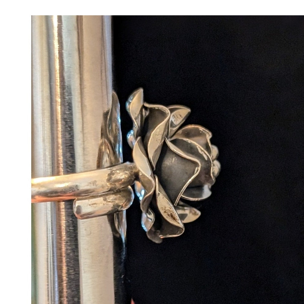 Vintage Mexico 925 Handmade Sterling Silver Large 3D Flower Adjustable Ring 12g