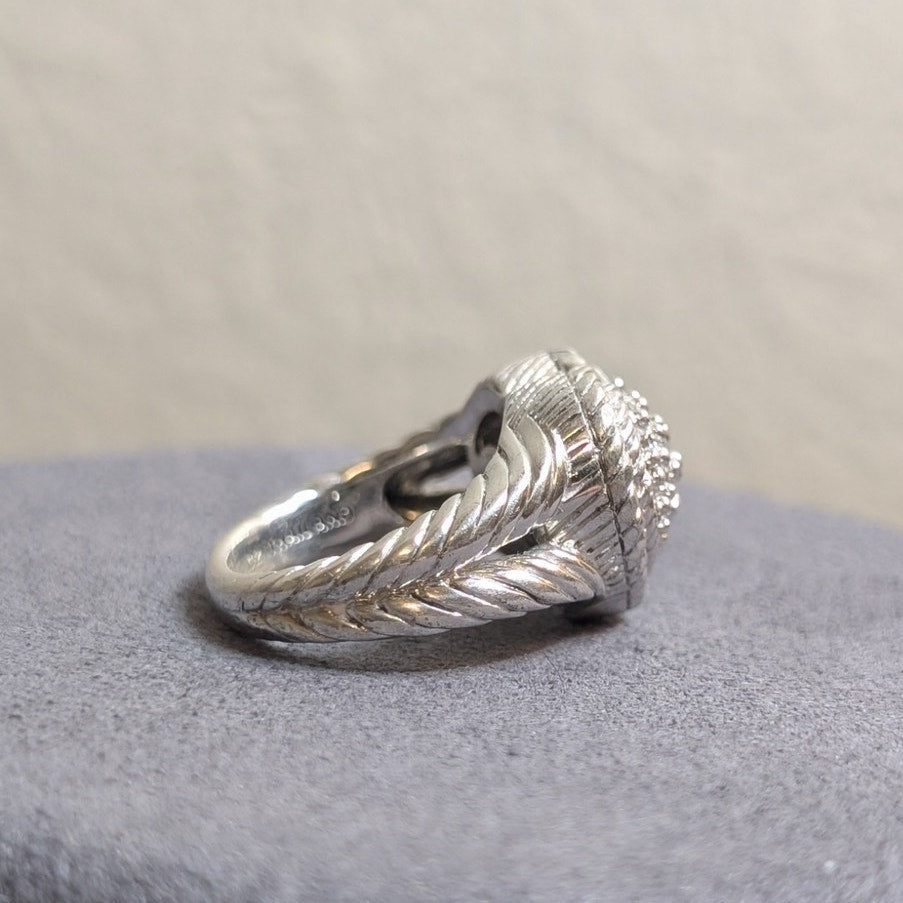 Judith Ripka Classic Diamonique 925 Sterling Silver Cluster Heart Ring Sz 5.75