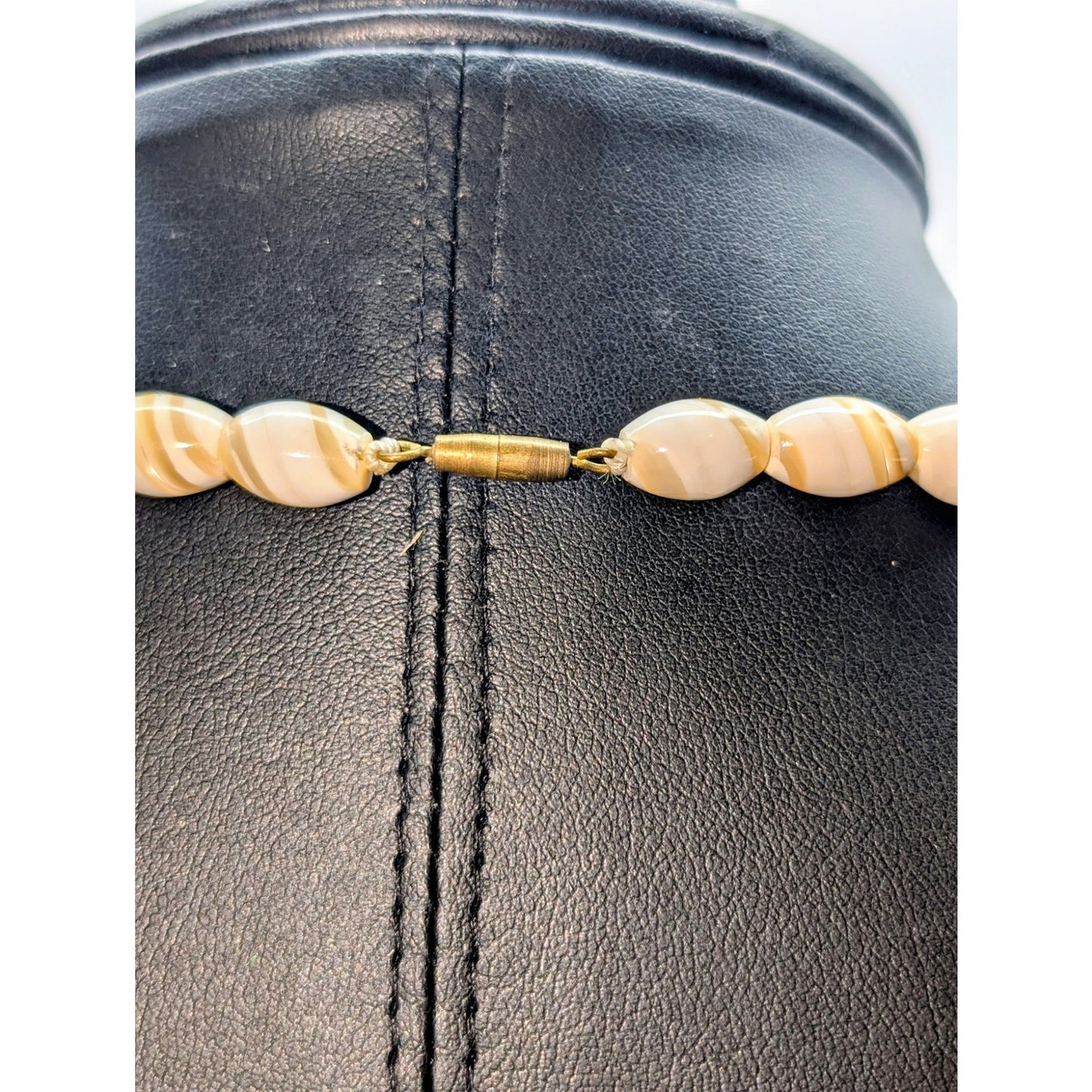 Vintage Hand Carved Balamuti Mother of Pearl Graduated Elongated Bead Necklace