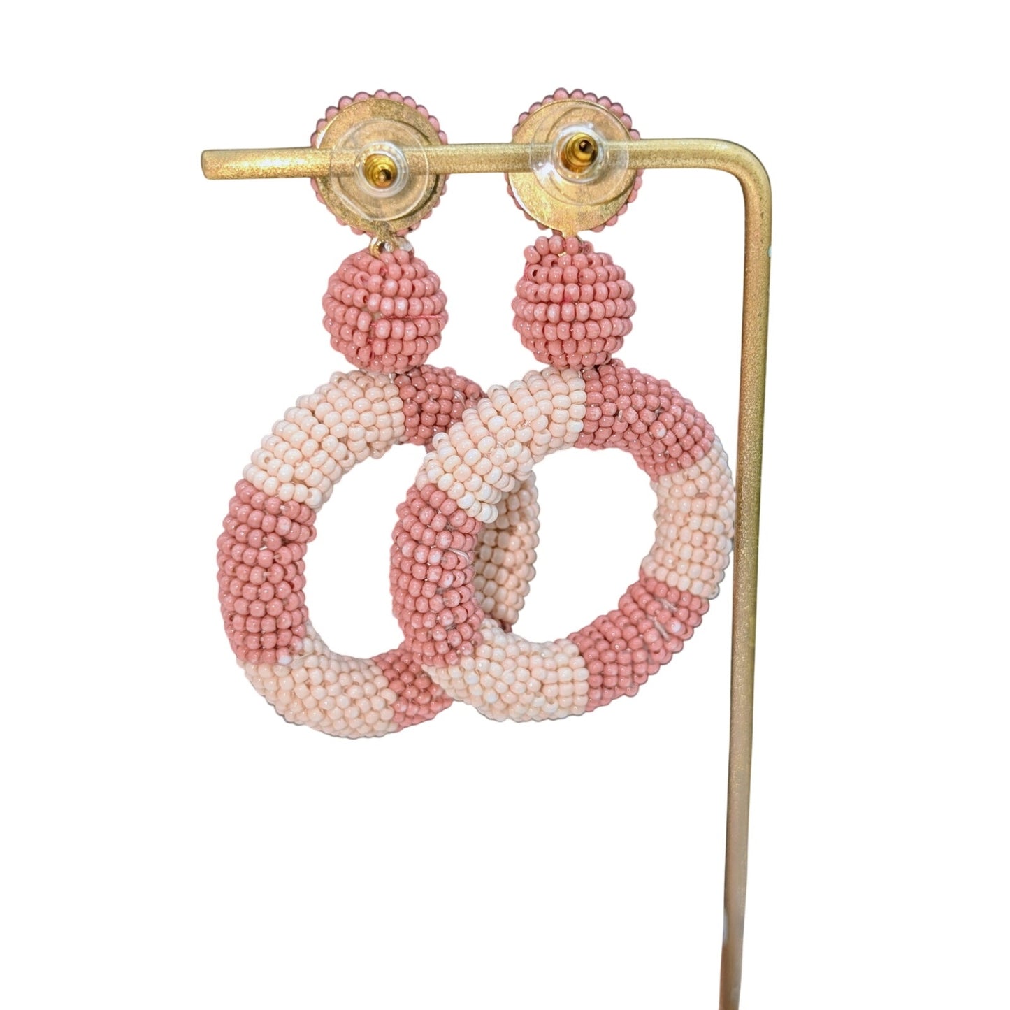 Vintage Soft Mauve & Pale Pink Seed Bead Dangle Pierced Earrings