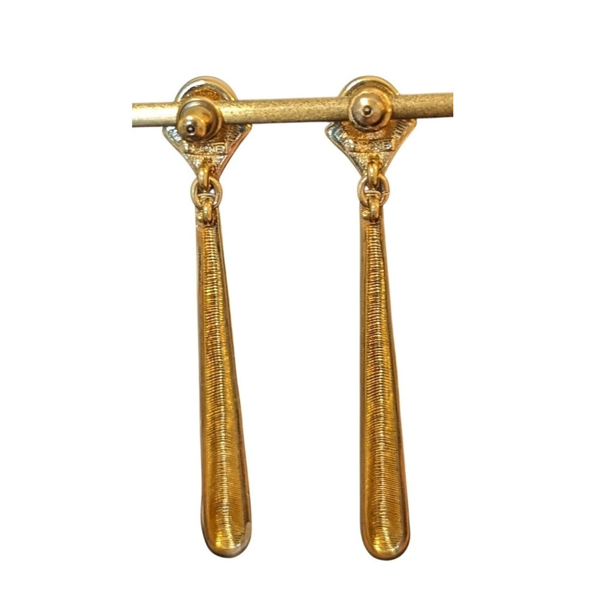 Vintage Monet Tan Enamel Gold Tone 2.5" Long Post Dangle Earrings