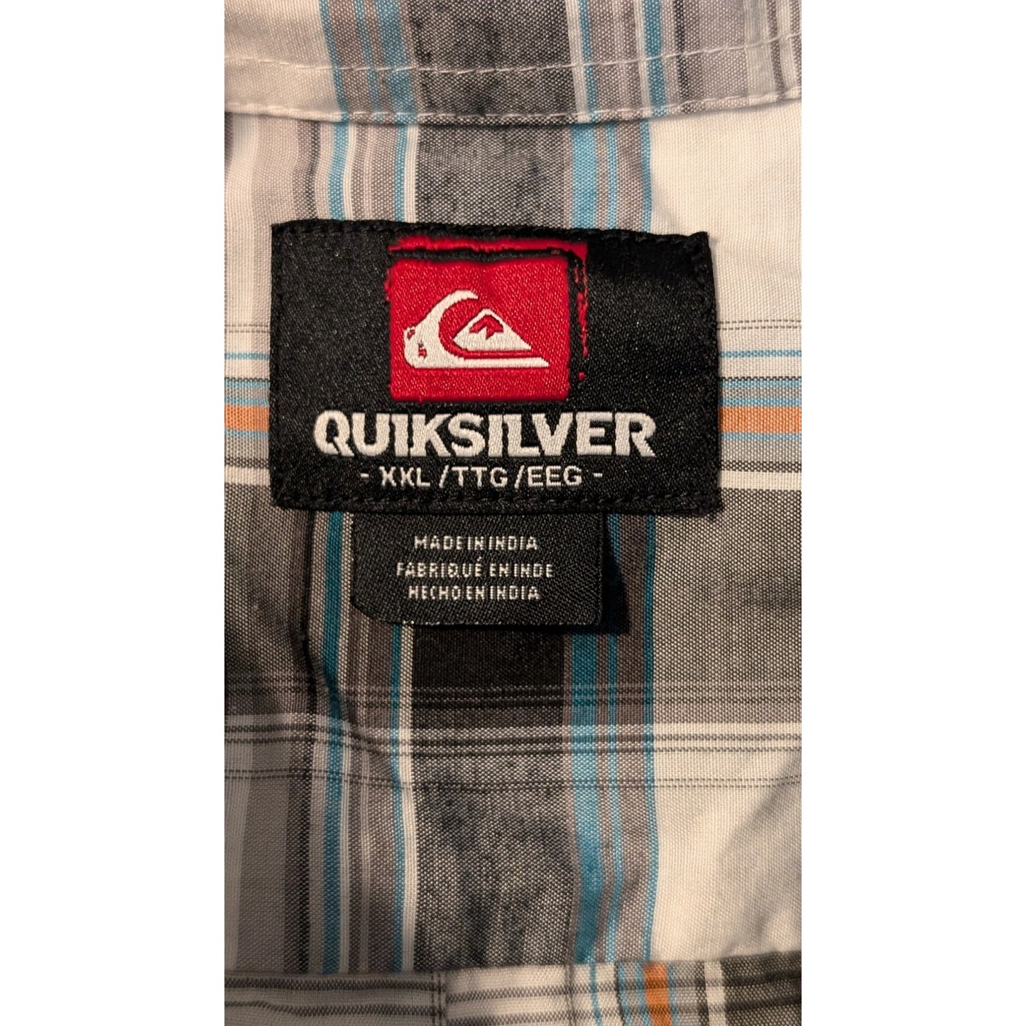 Quiksilver Black Gray Teal Plaid Short Sleeve Button Front Shirt Mens Sz XXL