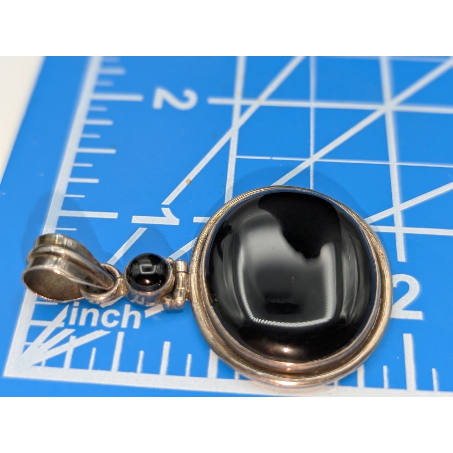 Vintage 925 Sterling Silver Hinged Bezel Set Two Black Stone Pendant Only