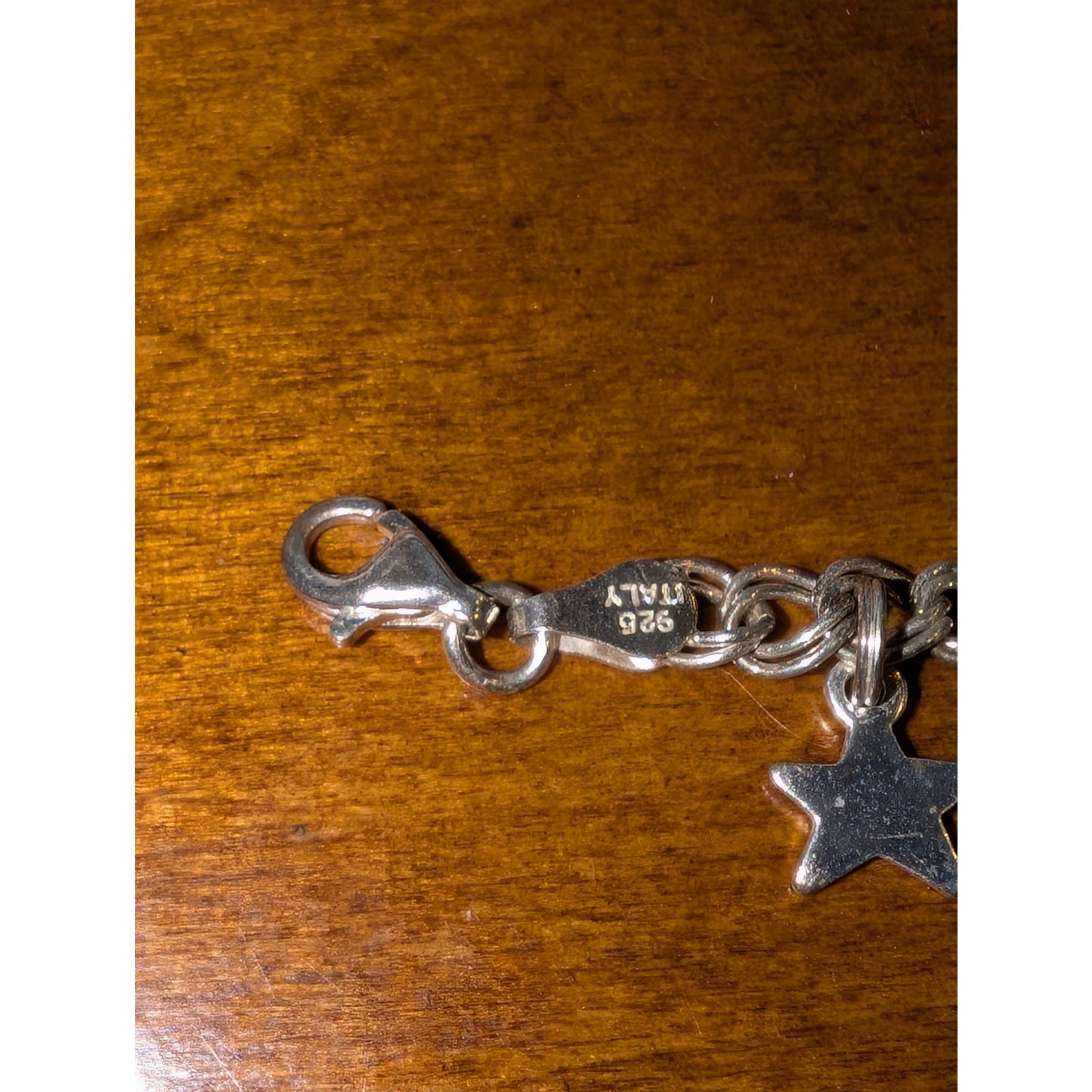 Vintage 925 Italy Sterling Silver Star Crescent Moon Flower Heart Charm Bracelet