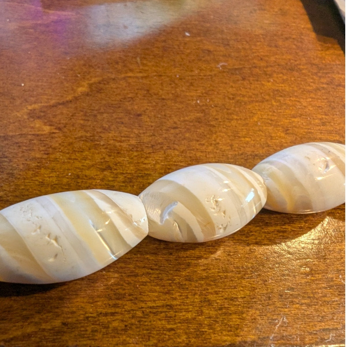Vintage Hand Carved Balamuti Mother of Pearl Graduated Elongated Bead Necklace