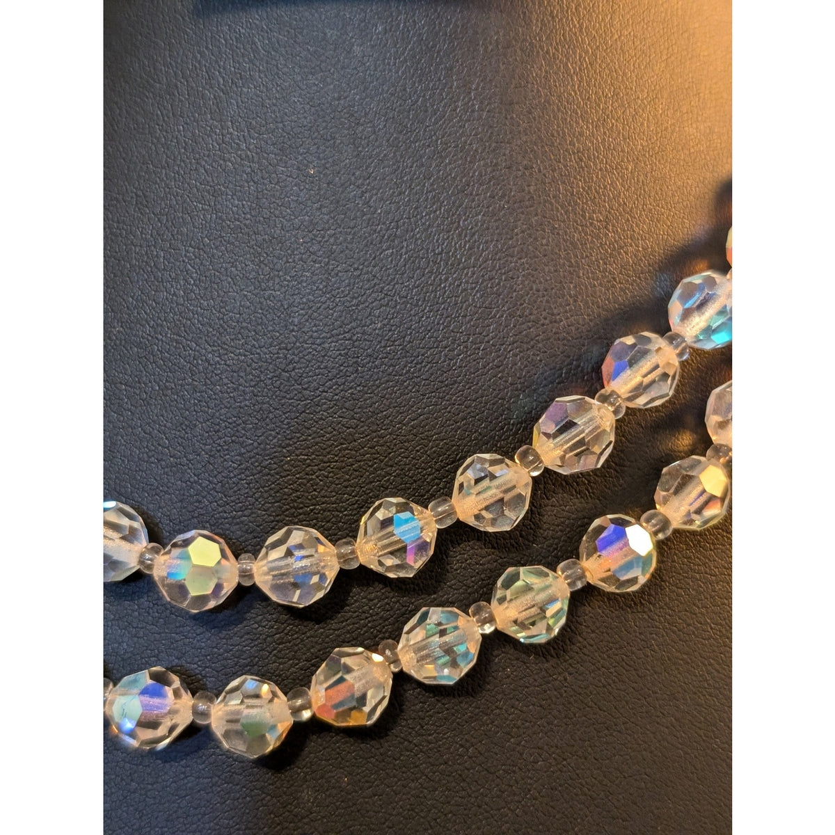 Vintage 1950s Double Strand Faceted Austrian AB Crystal Fancy Clasp Necklace