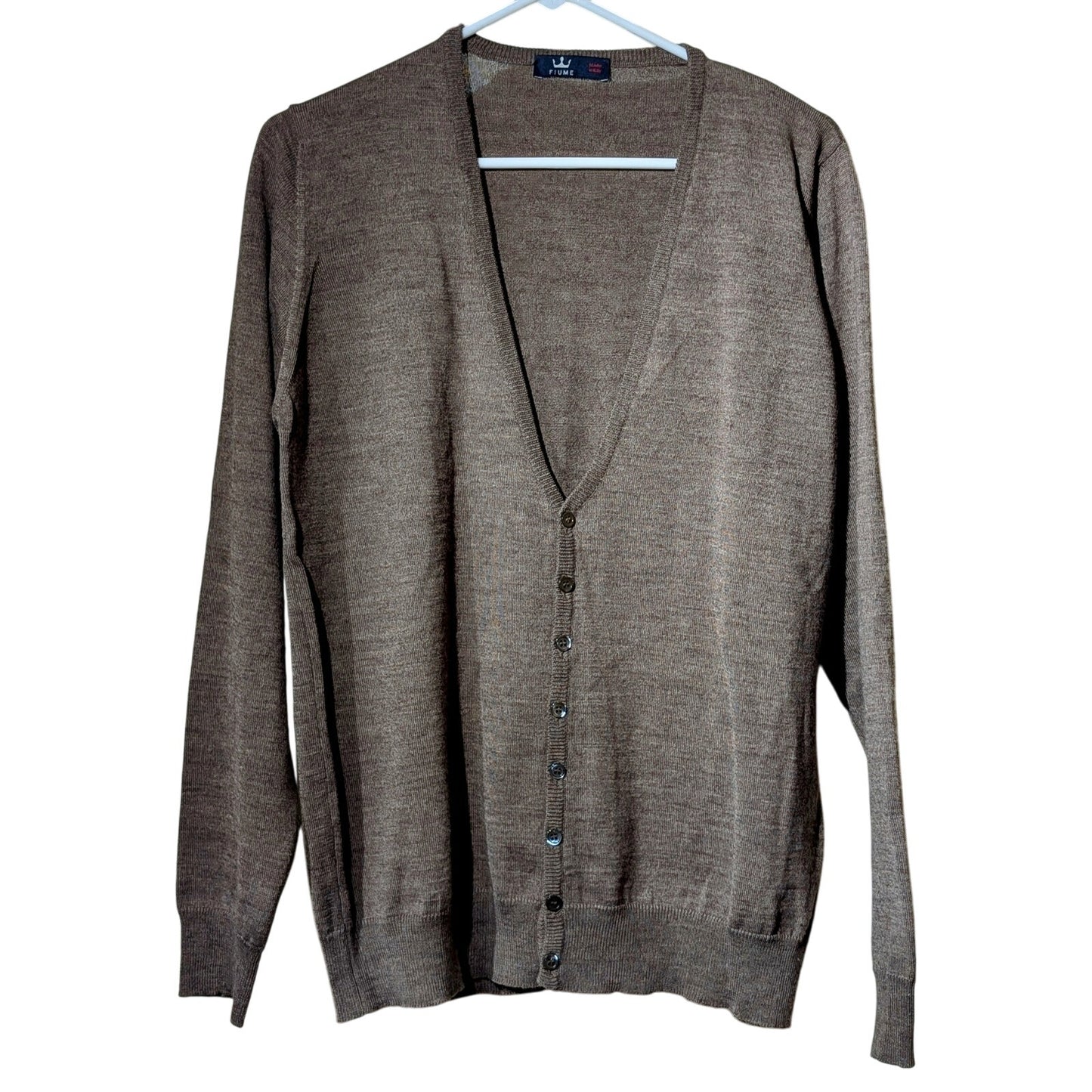 Fiume Made in Italy Brown Lightweight V Neck Button Front Cardigan Size L
