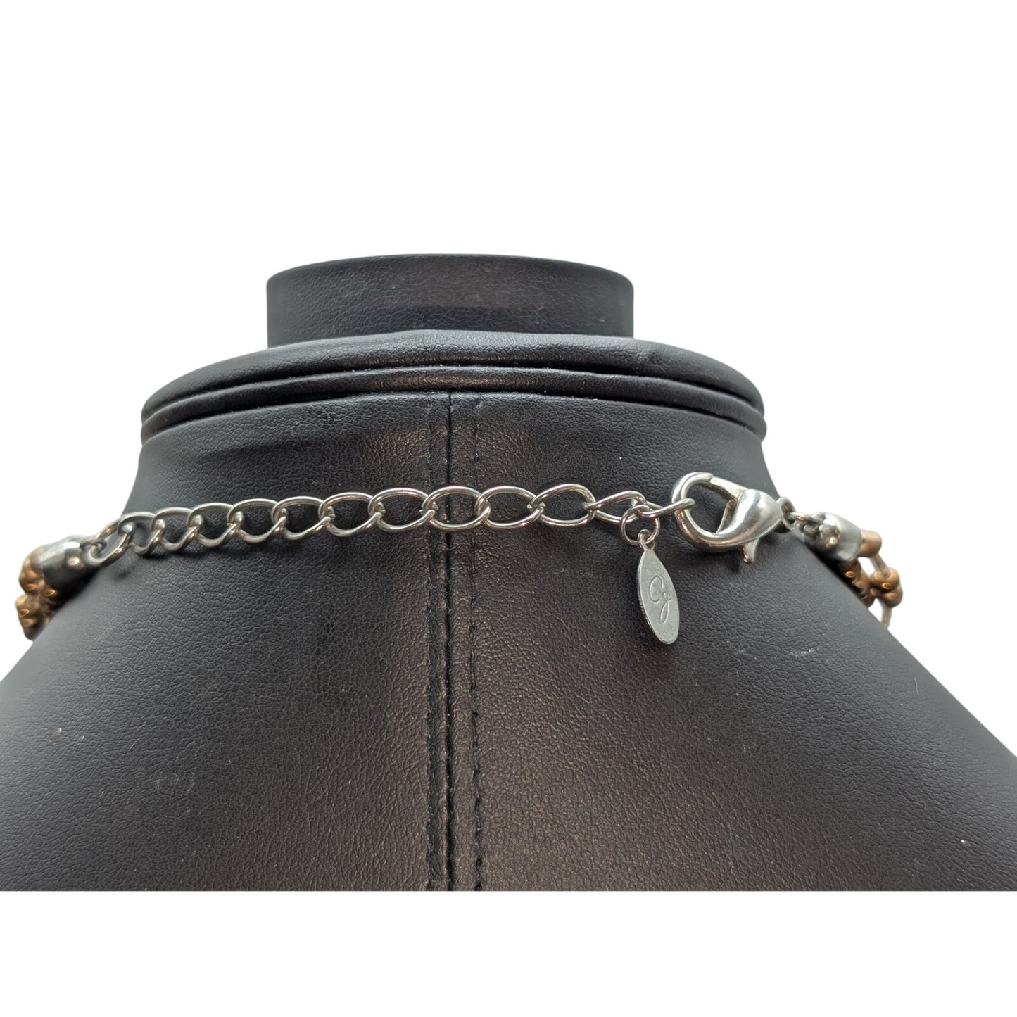 Vtg Cg Gold Tone Wood Stone Glass Pendant Triple Strand Bead Necklace