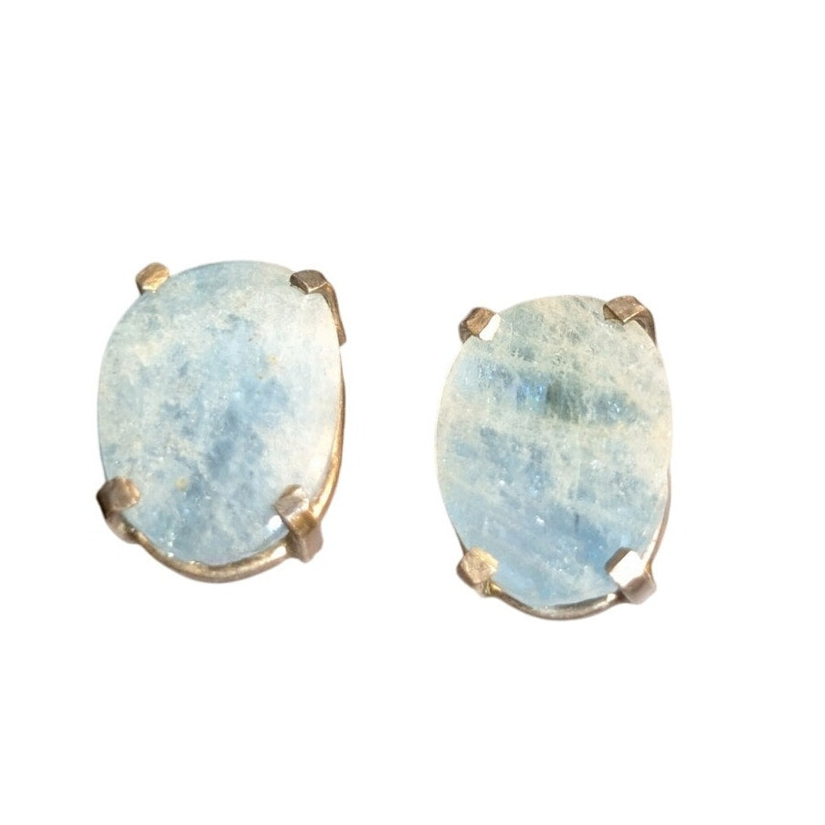 Vintage Raw Cut Aquamarine Sterling Silver Post Earrings