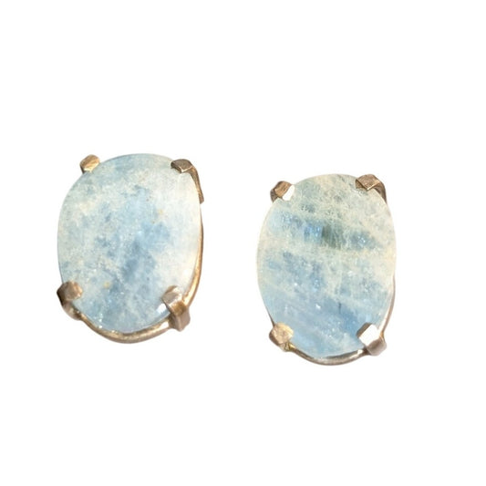 Vintage Raw Cut Aquamarine Sterling Silver Post Earrings
