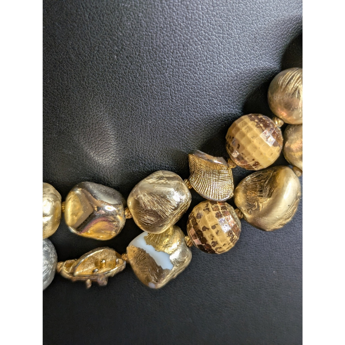 VTG Signed Hattie Carnegie Two Strand Goldtone & Silver Tone Beaded 19" Necklace