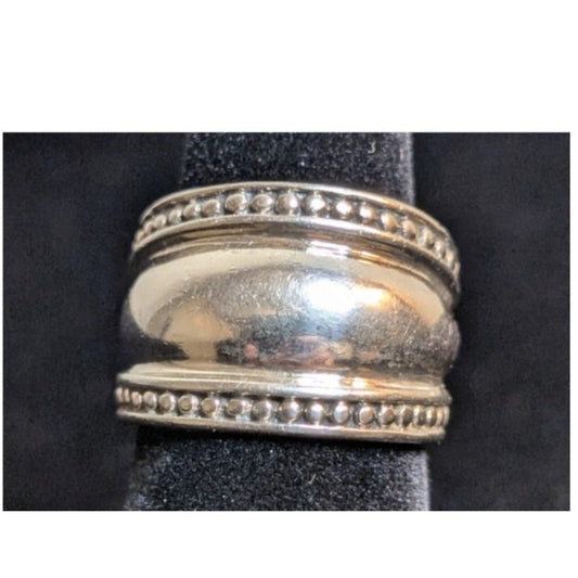 Vtg 925 Thailand Sterling Wide Graduated Beaded Edge Solid Domed Ring Size 5.75