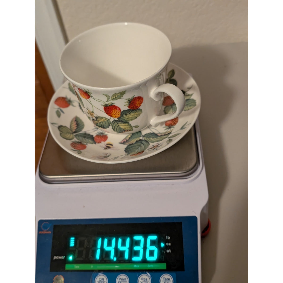 Vtg Roy Kirkham 2000 Alpine Strawberry Bone China Breakfast Cup and Saucer Set