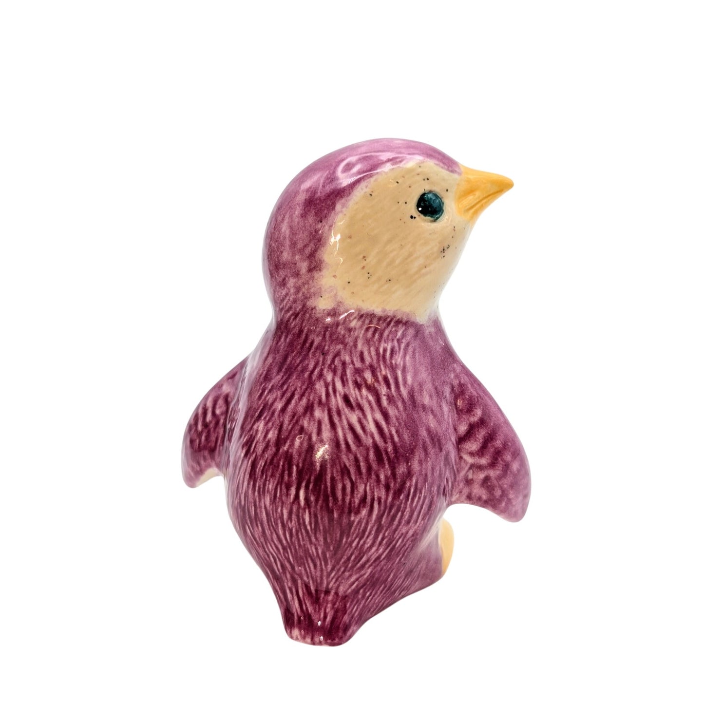 Vintage Signed Pink Cream Yellow Ceramic Penguin Figurine
