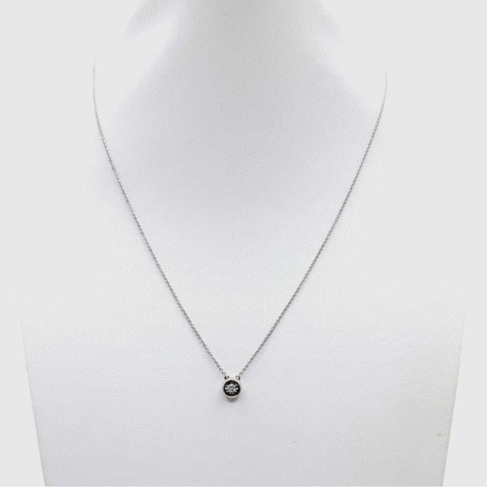 Vintage 925 India Sterling Silver Floating Diamond Pendant 18.25" Chain Necklace