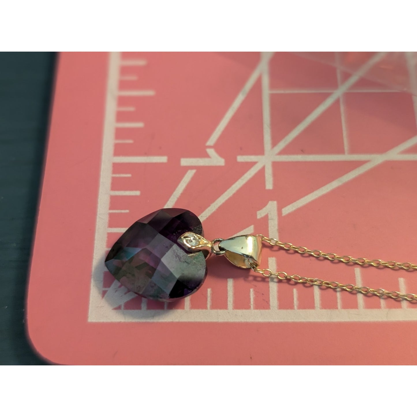 Vintage Faceted Purple Heart Crystal 925 Sterling HAN Pendant 18" Necklace