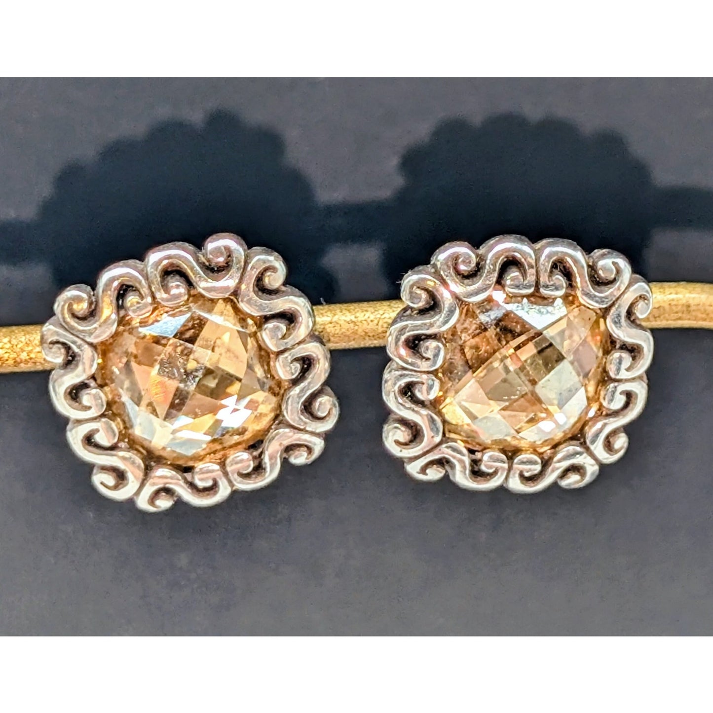 Brighton Danube Golden Champagne Faceted Swarovski Crystal Scroll Post Earrings