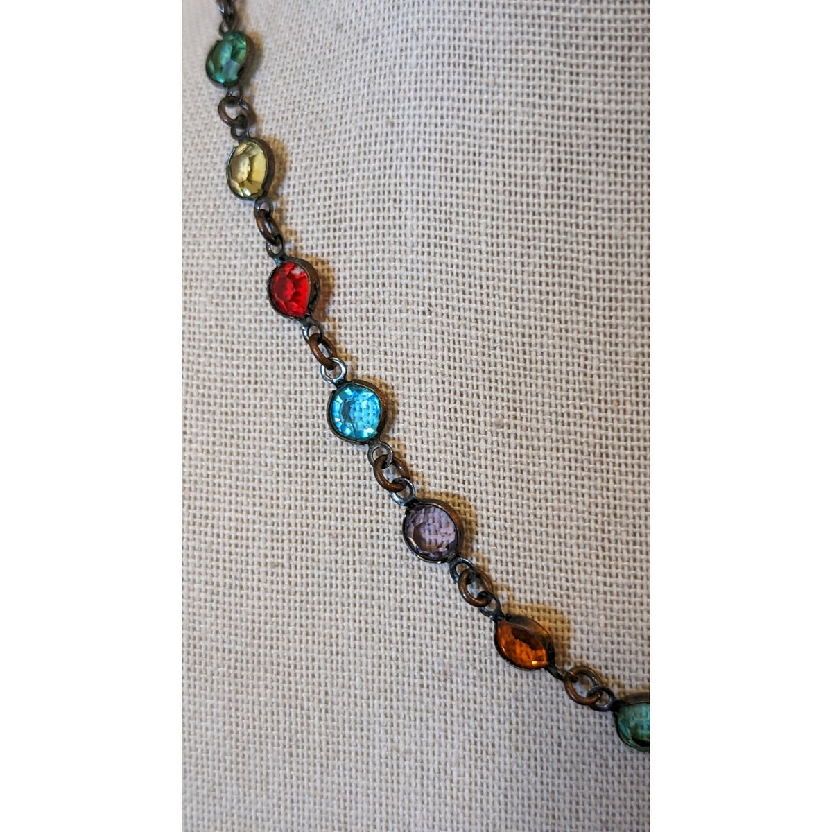 Colorful Bezel Set Crystals Antiqued Choker Chain 16.5-19.5" Necklace