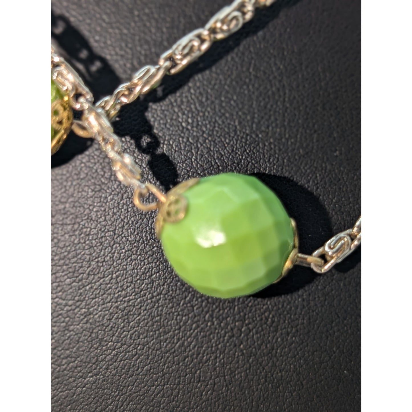 Vintage Gold Tone 46" Long Strand Chain Spring Green Czech Glass Bead Necklace