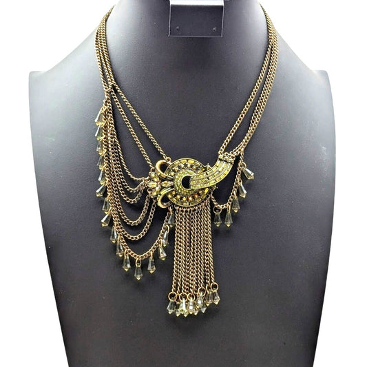 Plunder Design Art Nouveau Inspired Draped Green Rhinestone Chain Necklace