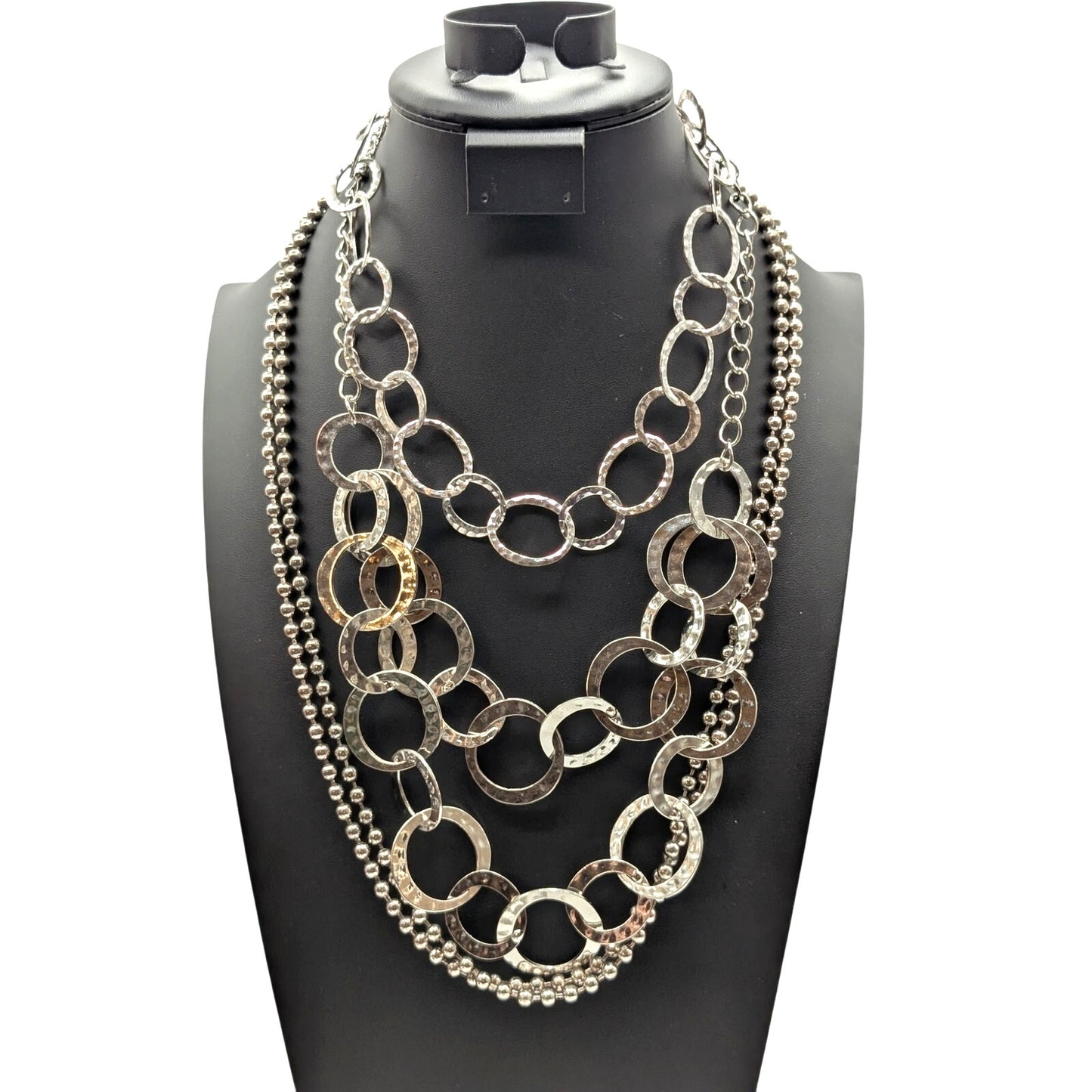 Lot of Four Silver Tone Necklaces -- Two Bead Ball Chains & Two Loopy Chain