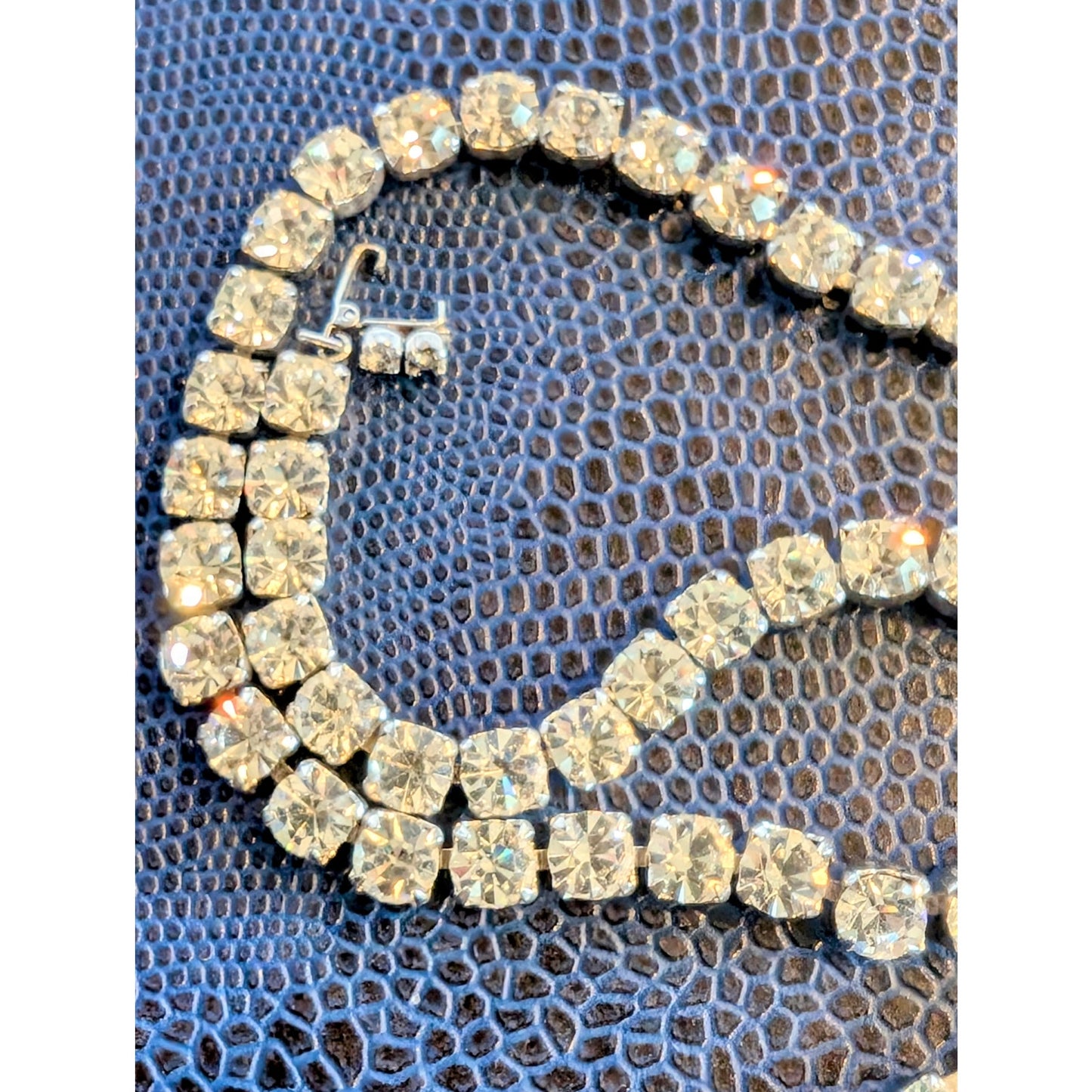 Vintage 12mm Rhinestone Silver Tone 12"-15" Choker Necklace