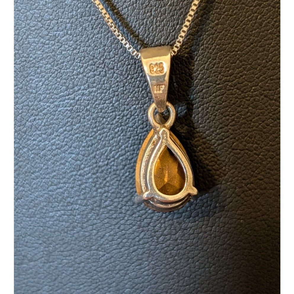 Blue Crystal Teardrop 925 Sterling Silver Pendant & 18" Box Chain Necklace