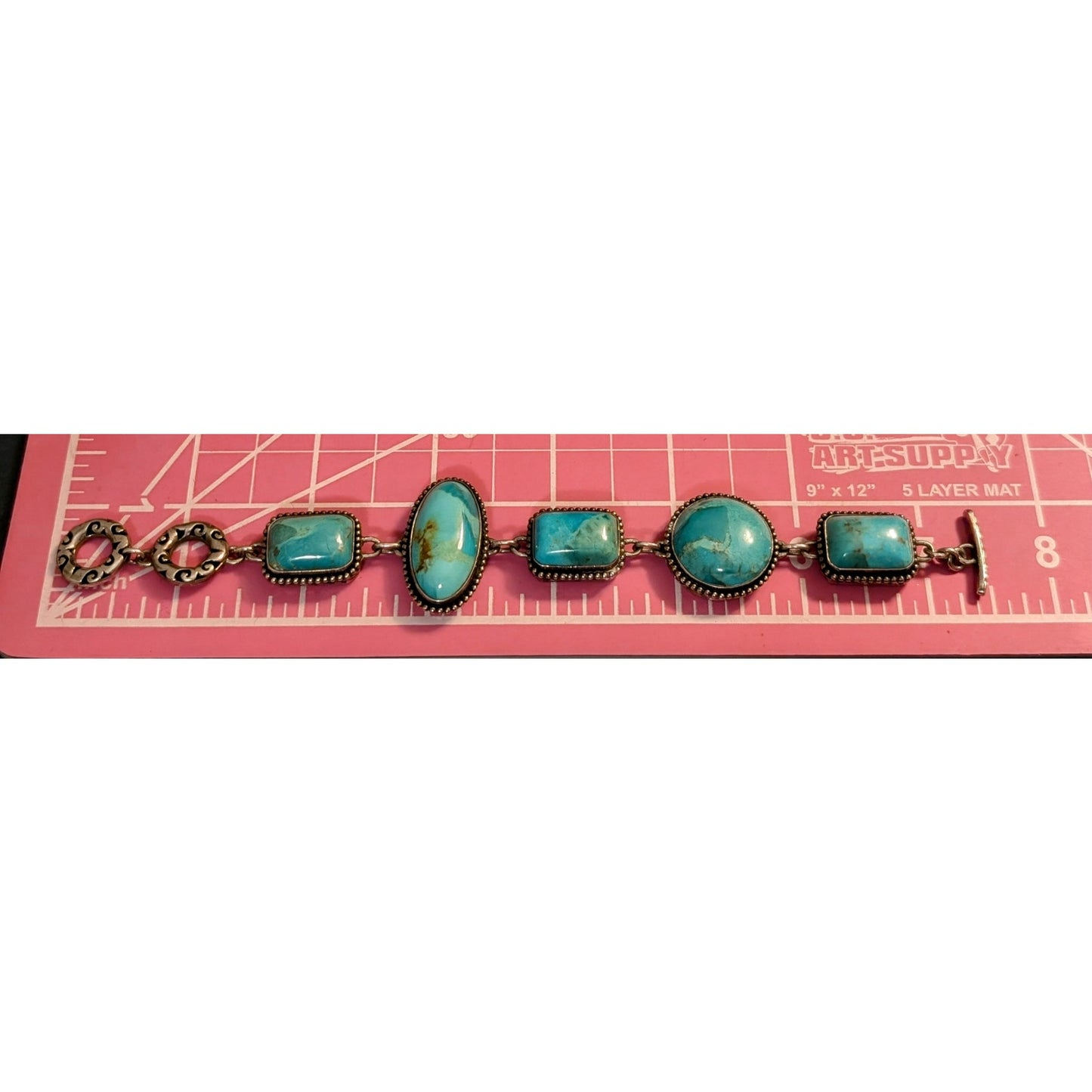 Barse Heavy Chunky 925 Sterling Silver Turquoise Chain Toggle Clasp Bracelet