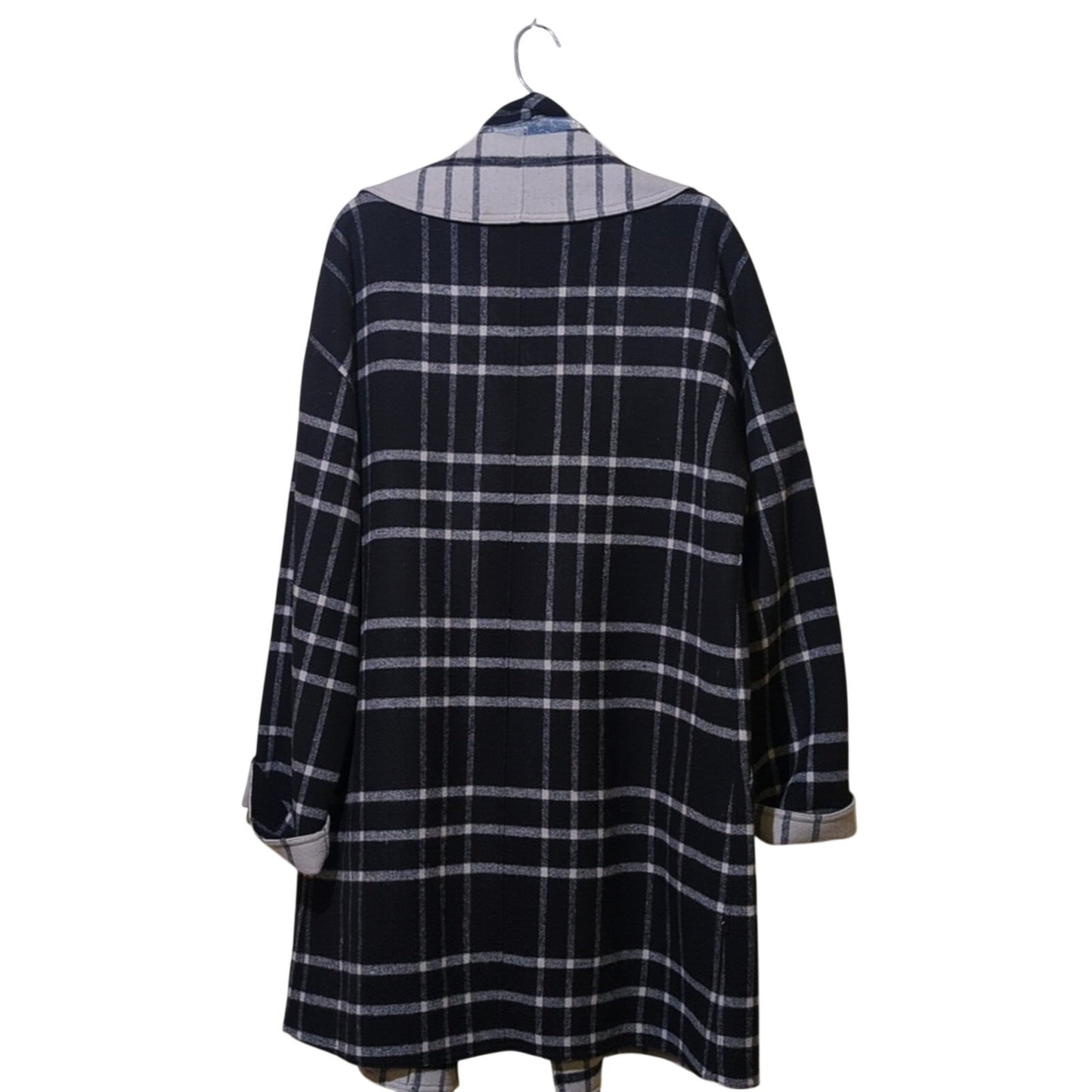 Alfani Black & Gray Plaid Reversible Belted Wrap Wing Collar Coat Women's Sz M/L