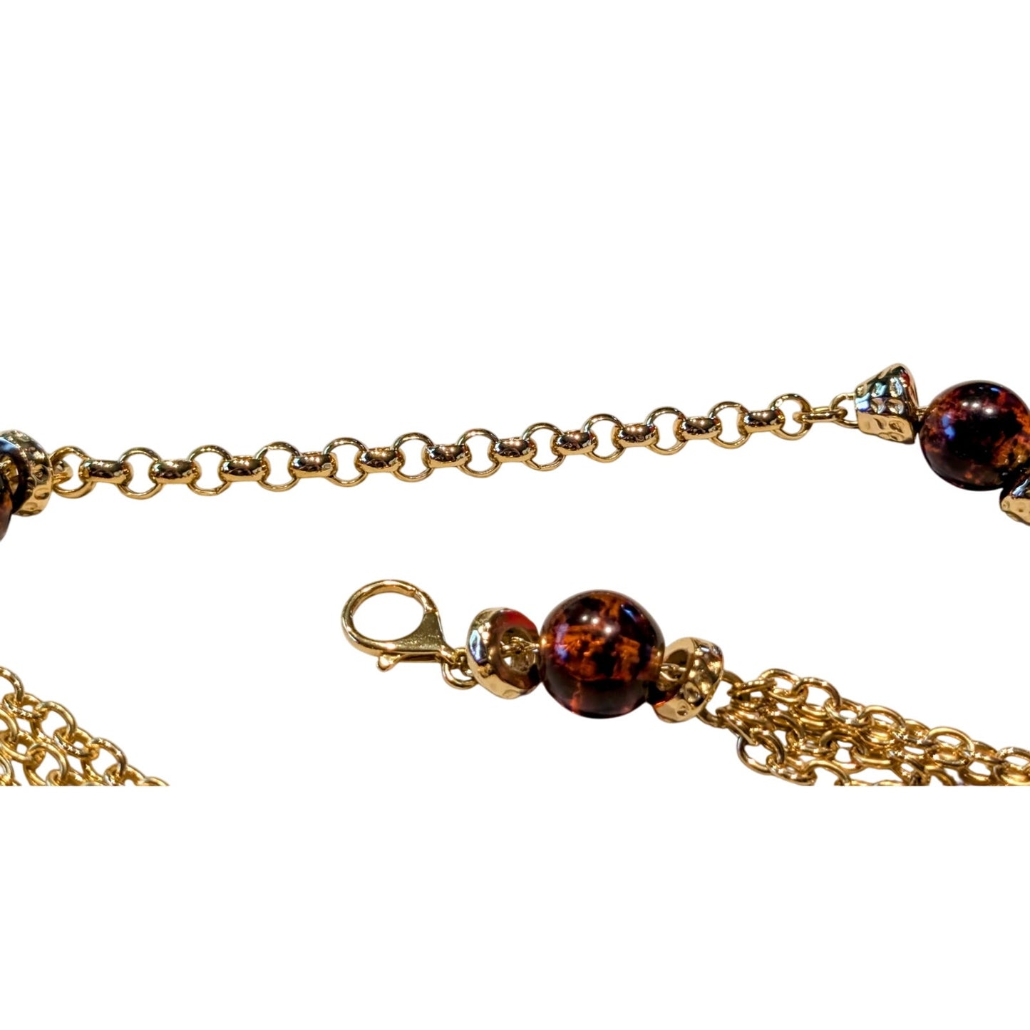 Multi-Strand Goldtone Chain Link Rootbeer Acrylic Ball Bead Chain Belt 30"-35.5"