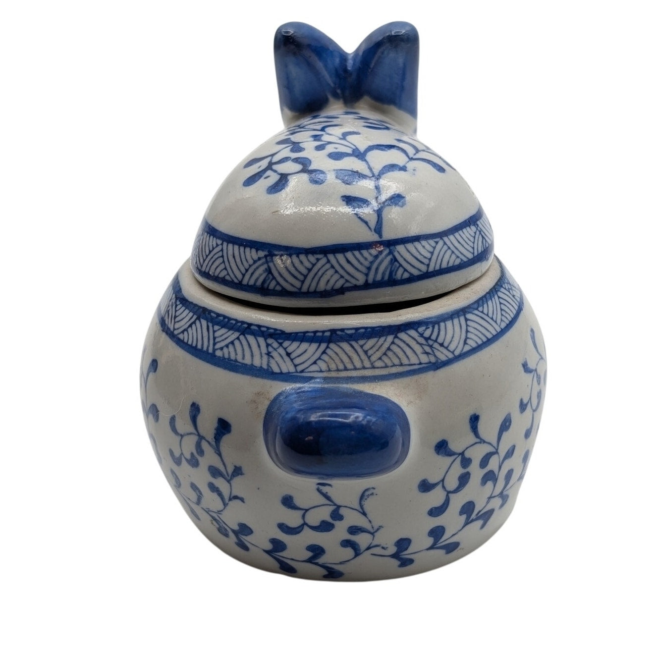 Vintage Blue White Lidded Bunny Trinket Box